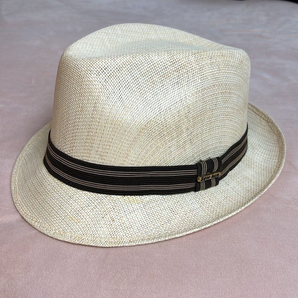 Som-Her Straw Fedora Hat Classic Teardrop Size M
